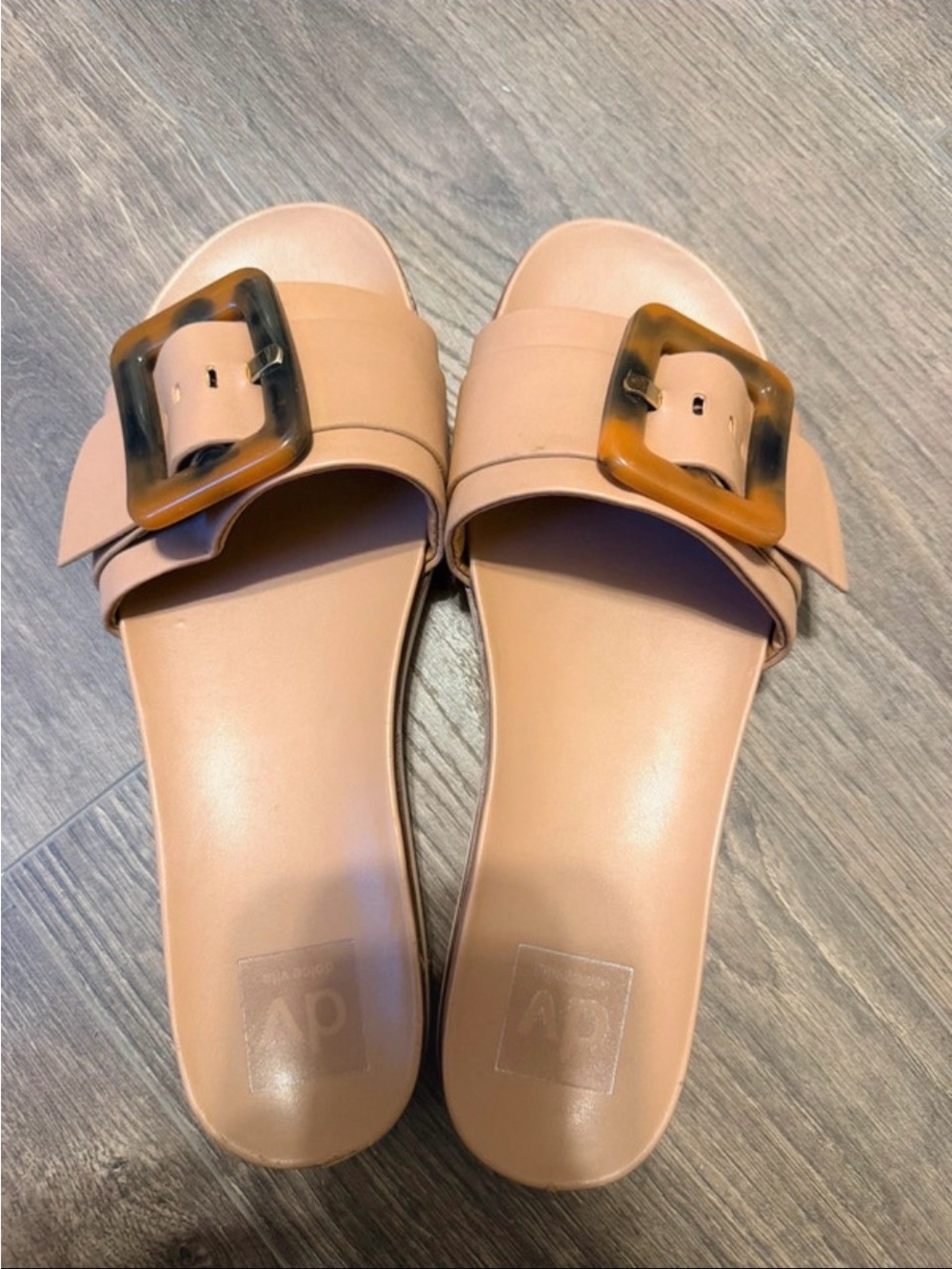 Dolce Vita Blush Slide Sandals with Tortoiseshell Buckle